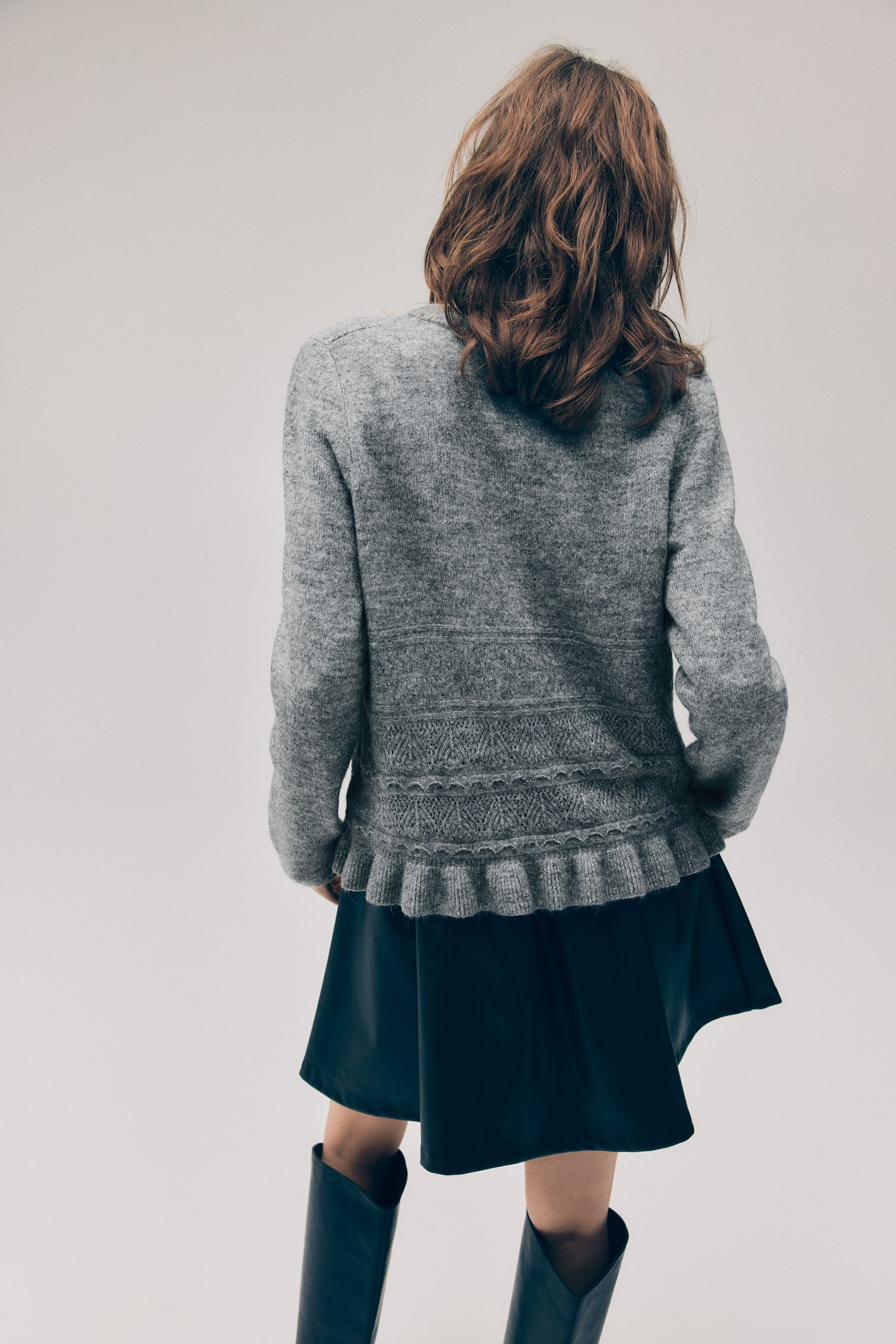 Pointelle-knit cardigan - Grey marl/White/Navy blue - 4