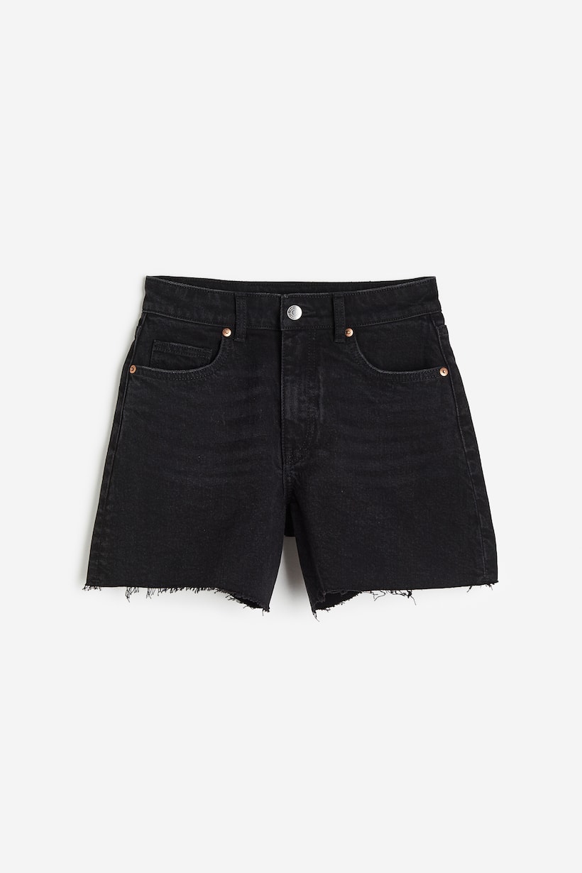 High Denim Shorts - High waist - Short - Black - Ladies | H&M US