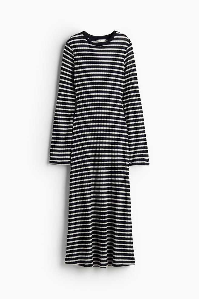 Rib-knit dress - Navy blue/Striped - 1