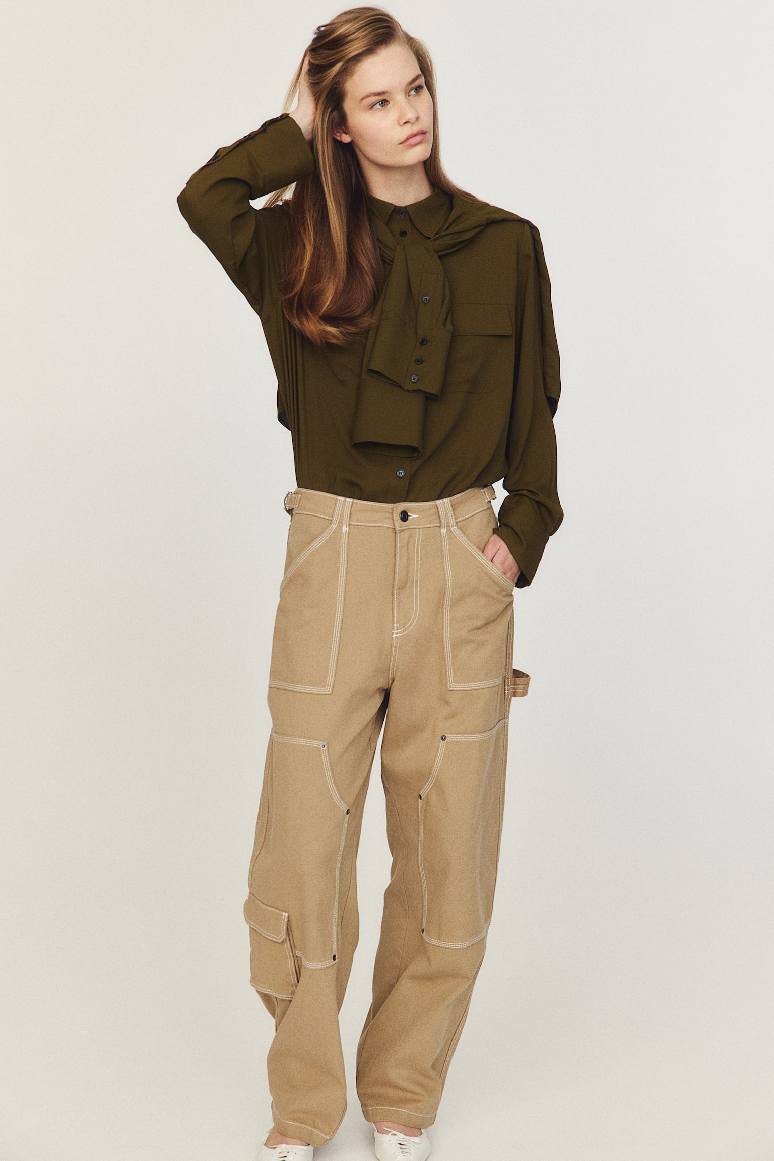 Twill cargo trousers - Dark beige - 3