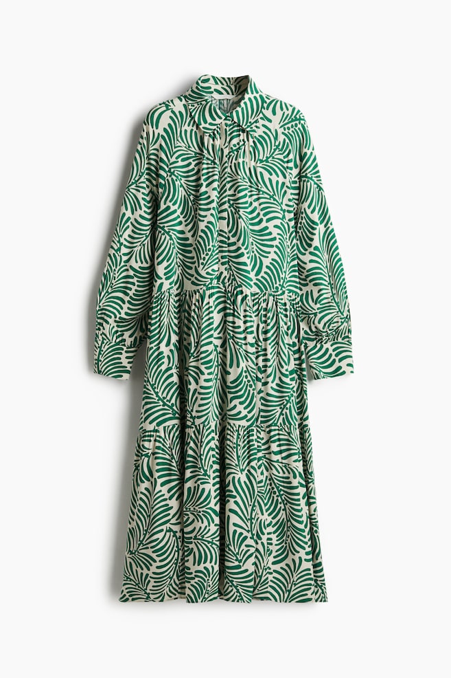 Vestido camisero de viscosa - Crema/Estampado verde - 1
