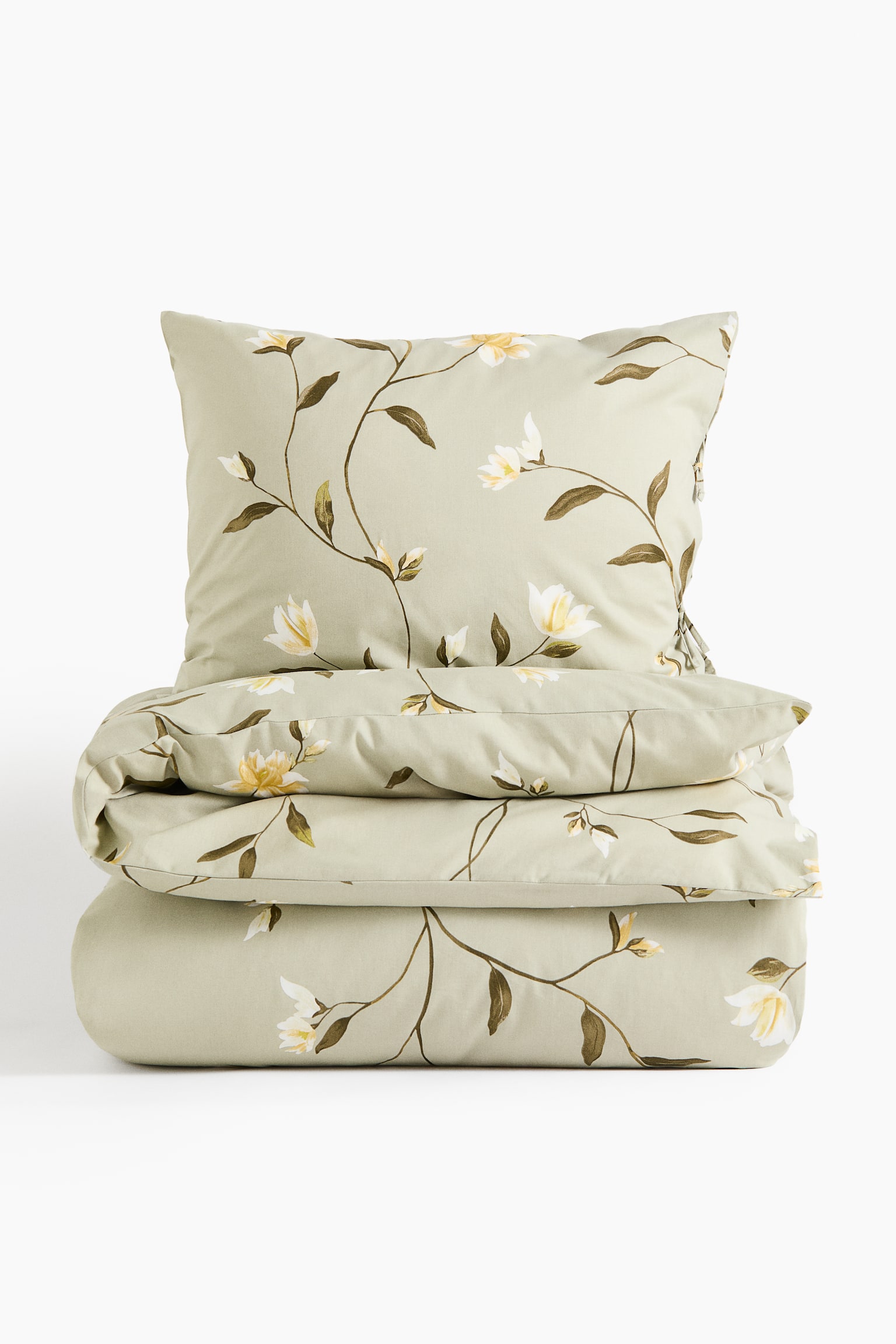 Cotton single duvet cover set - Light green/Floral/Light beige/Floral/White/Floral - 1