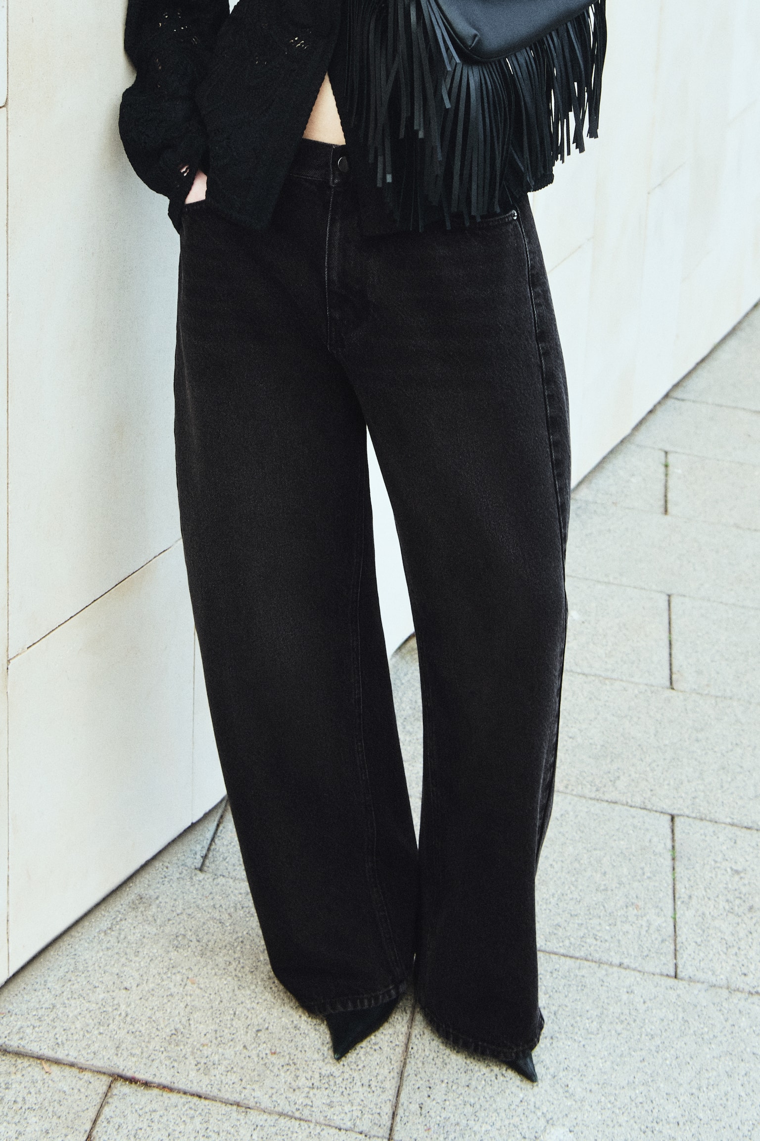 Barrel-leg jeans - Washed black - 4