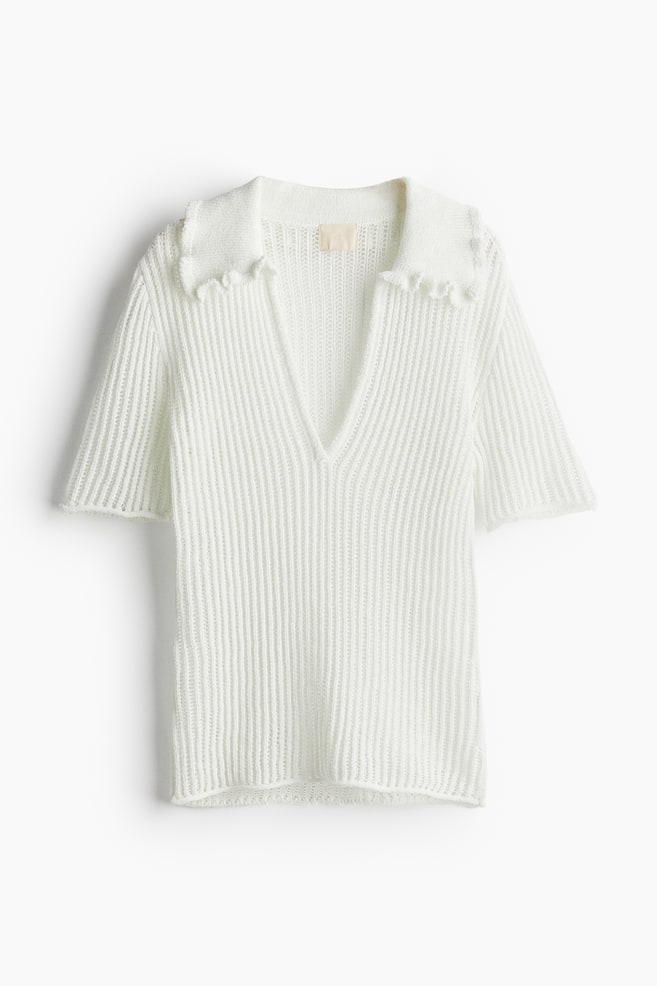 Rib-knit collared top - White - 1