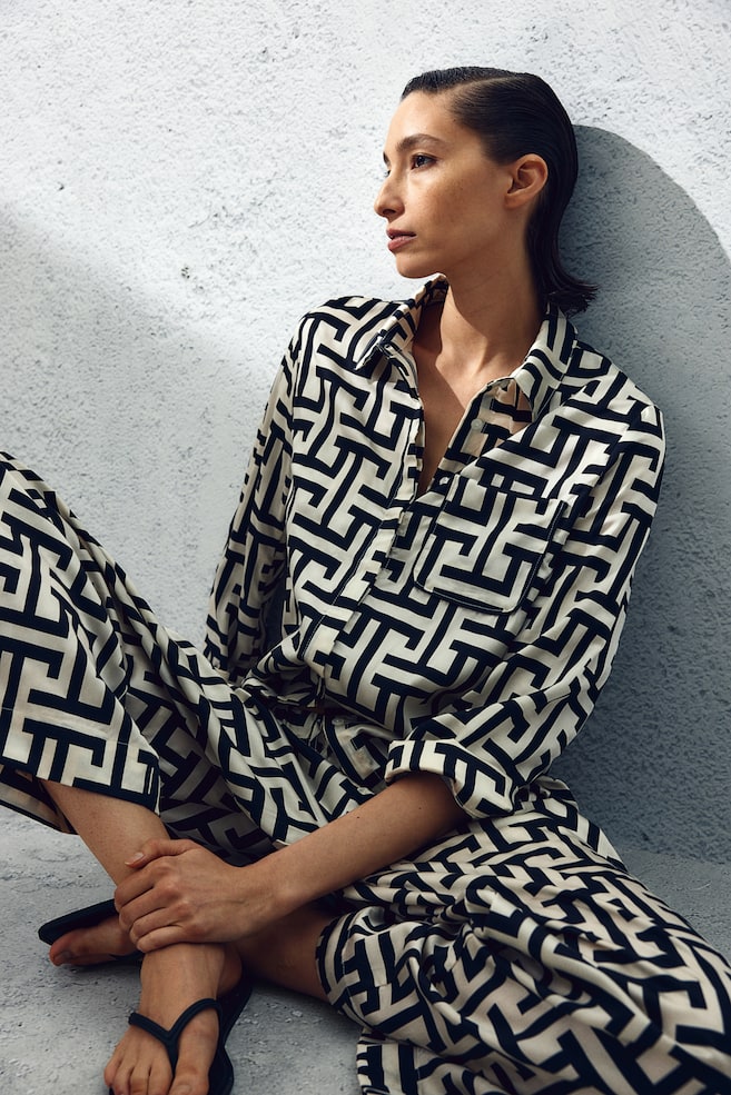 Pyjama en satin à motif - Blanc/motif noir - 5
