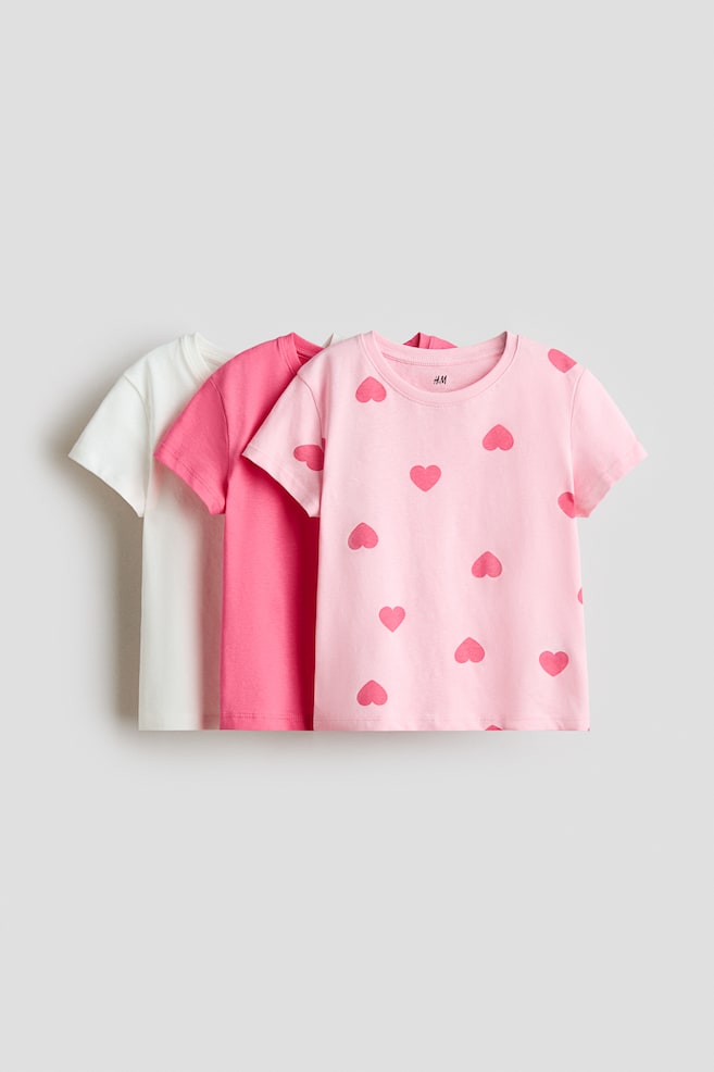 Lot de 3 T-shirts - Rose/cœurs/Rose clair/blanc/Violet ancien/cœurs/Rose/cœurs/Blanc/cœurs/Violet clair/rose clair/Rose ancien chiné/à pois - 1