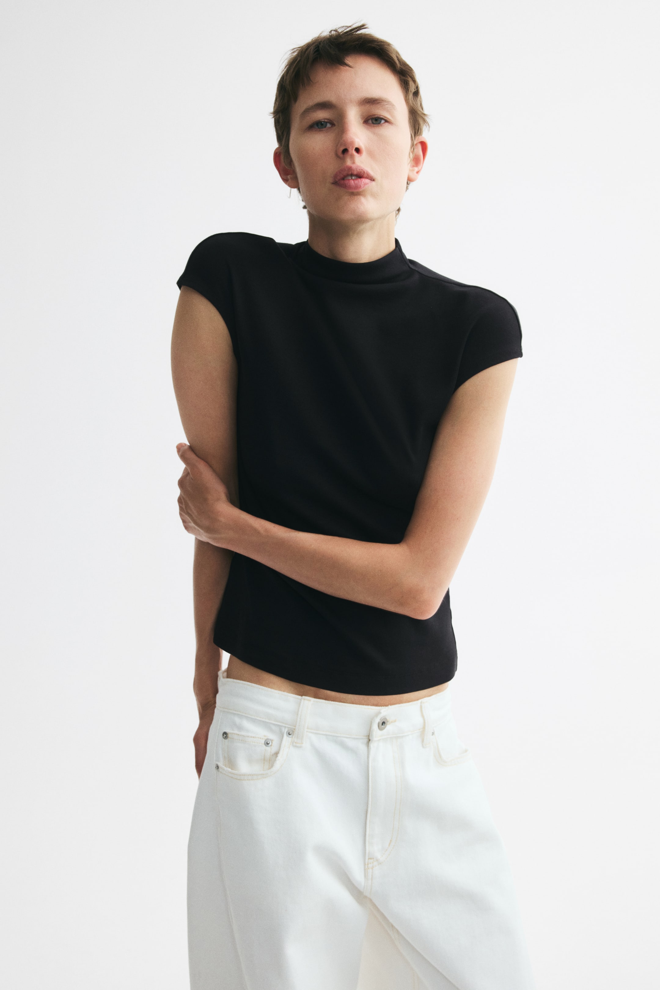 Stand-Up Collar Jersey Top