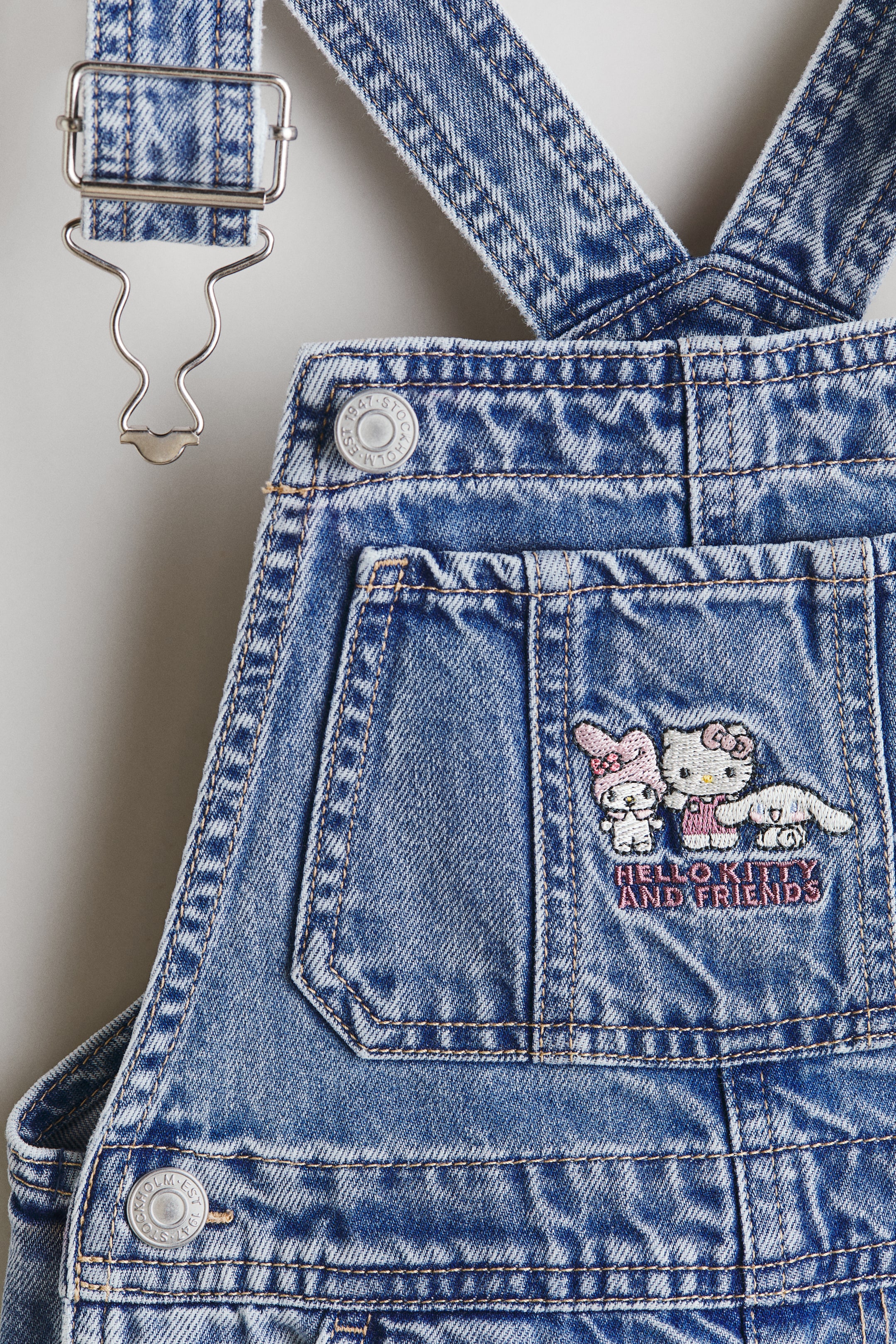 Motif-Detail Denim Overalls