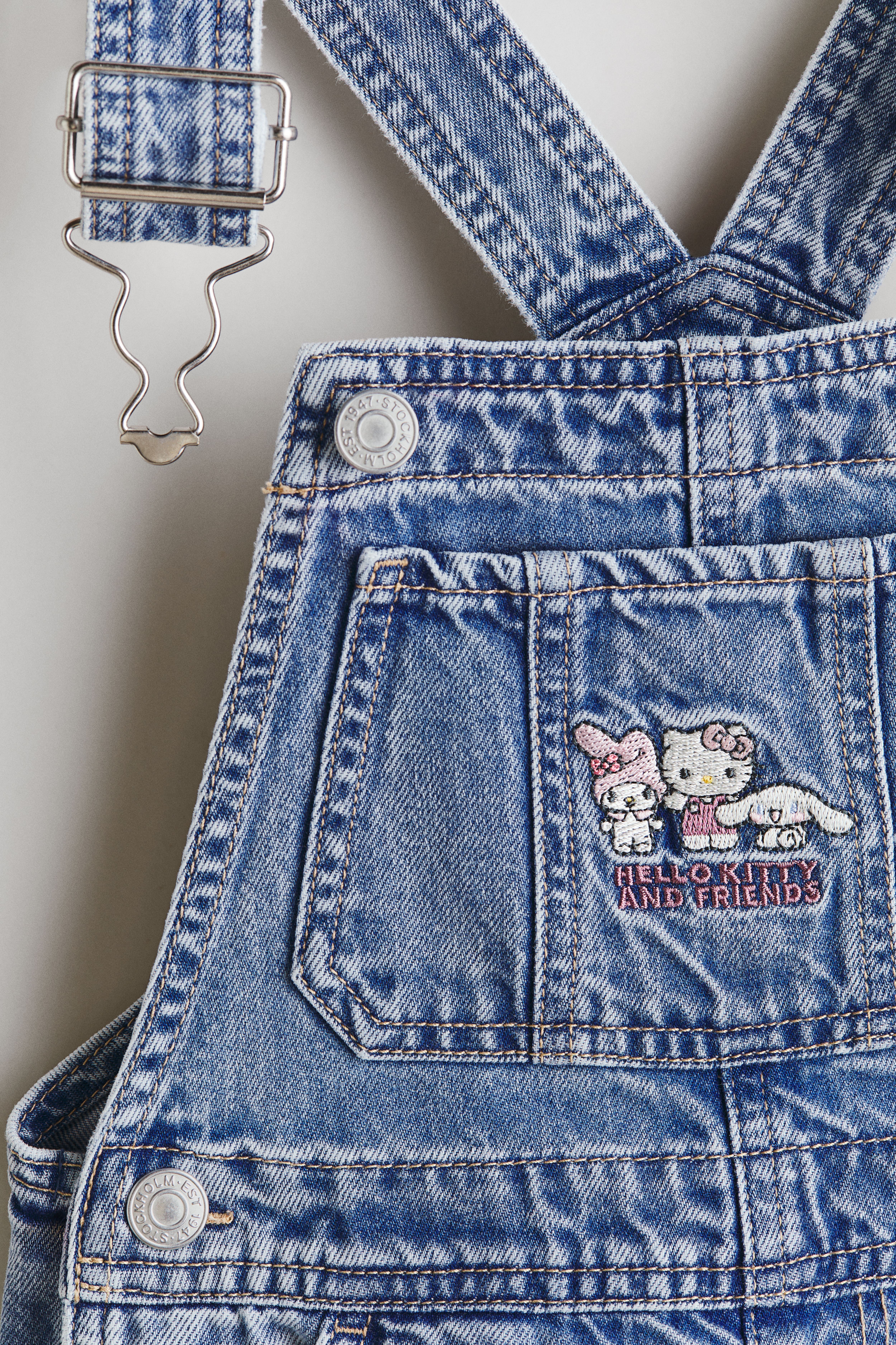 Motif-Detail Denim Overalls