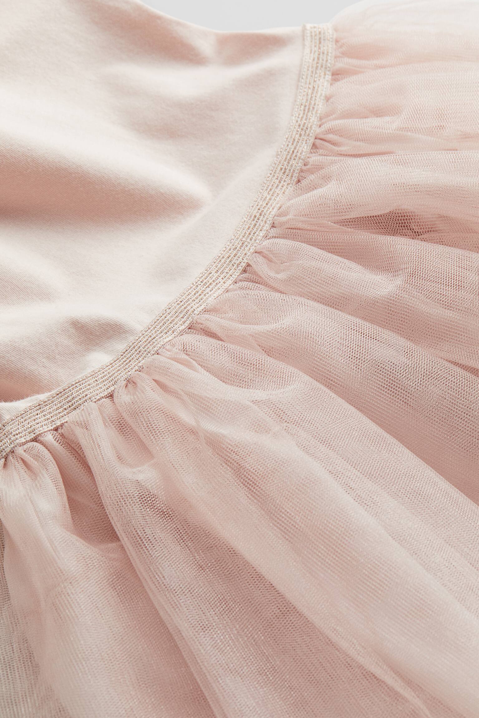 Tulle-skirt dress with puff sleeves - Light pink - 5