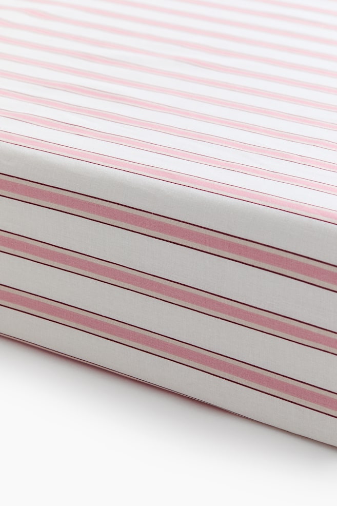 Patterned Cotton Fitted Sheet - Light pink/striped/White/Christmas tree/White/dark red striped/White/dotted/Light green/vehicles/Light beige/unicorns/Light beige/dinosaurs/Light pink/floral/Light taupe/floral/Cream/hearts - 1