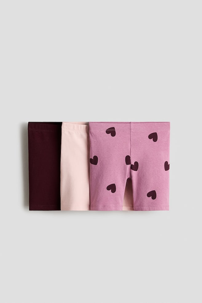 3-Pack Cotton Bike Shorts - Dusty purple/hearts/Light blue/lilac/dusty pink/Pink/cherries - 1