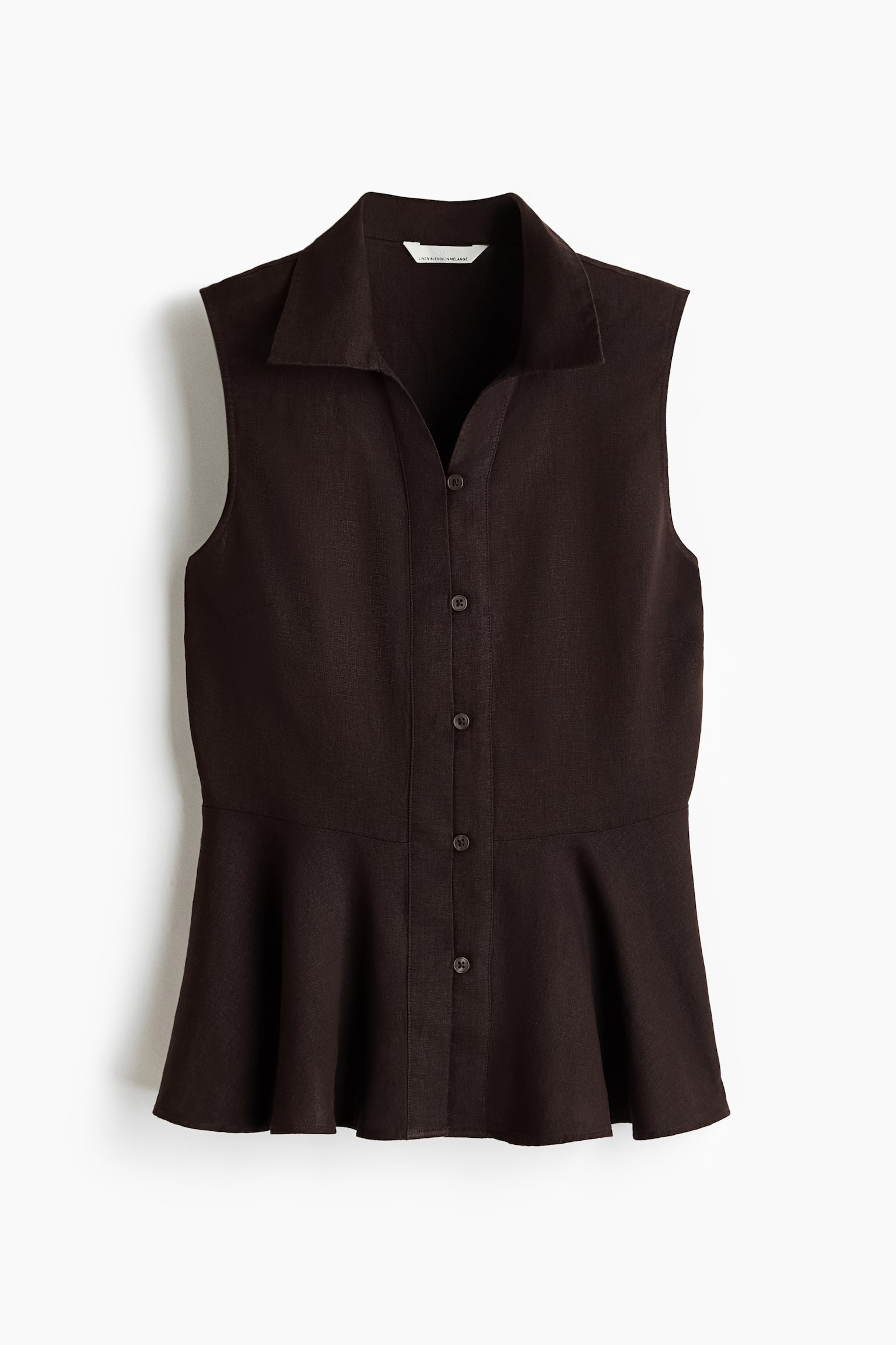 Женская рубашка H&M Sleeveless Linen-Blend, цвет: Тёмный коричневый — фото 1