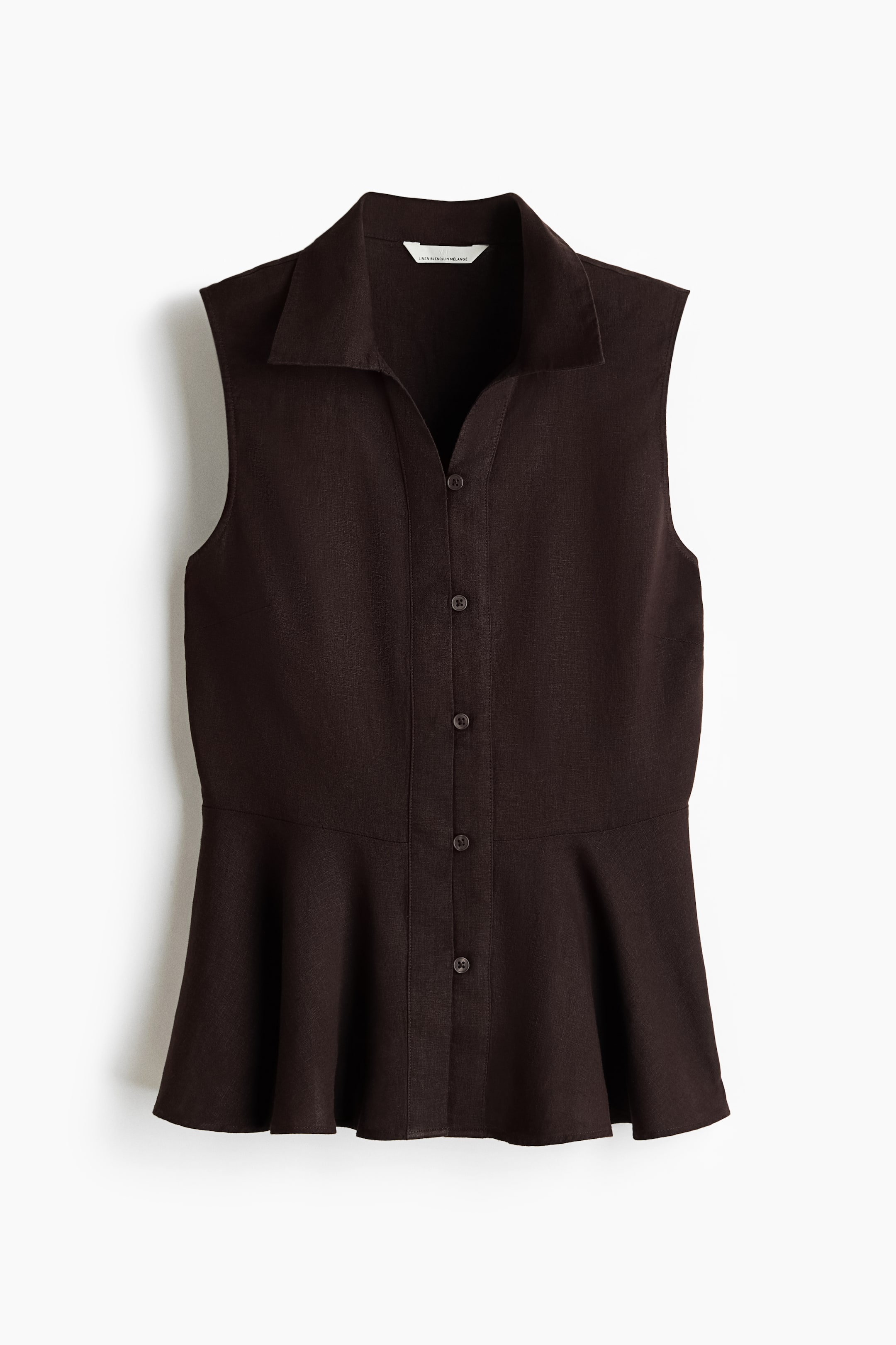 View larger image: Sleeveless linen-blend shirt - Dark brown - Ladies | H&M 1