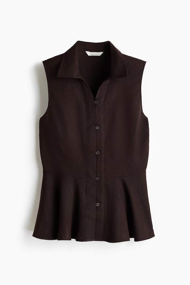 Sleeveless Linen-Blend Shirt - Dark brown/Light blue - 1