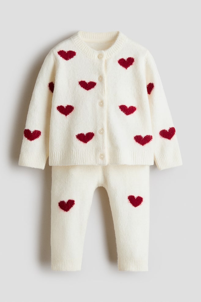 2-piece jacquard-knit set - Cream/Hearts - 1