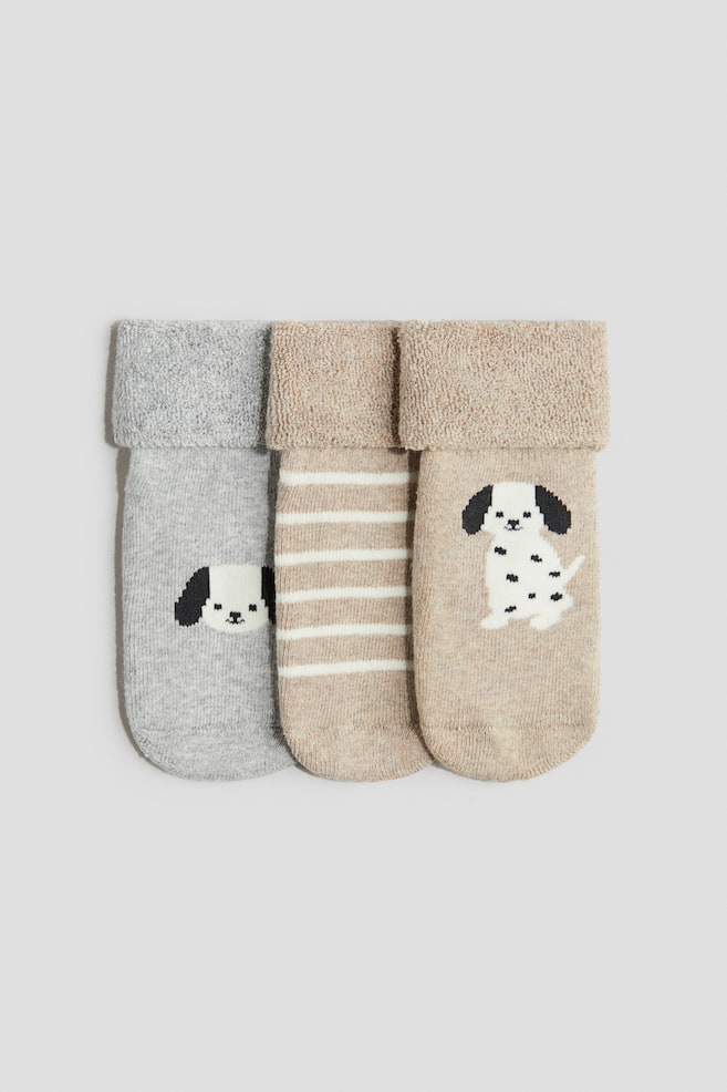 3-pack terry socks - Beige/Puppy/Beige marl/Snowflakes - 1