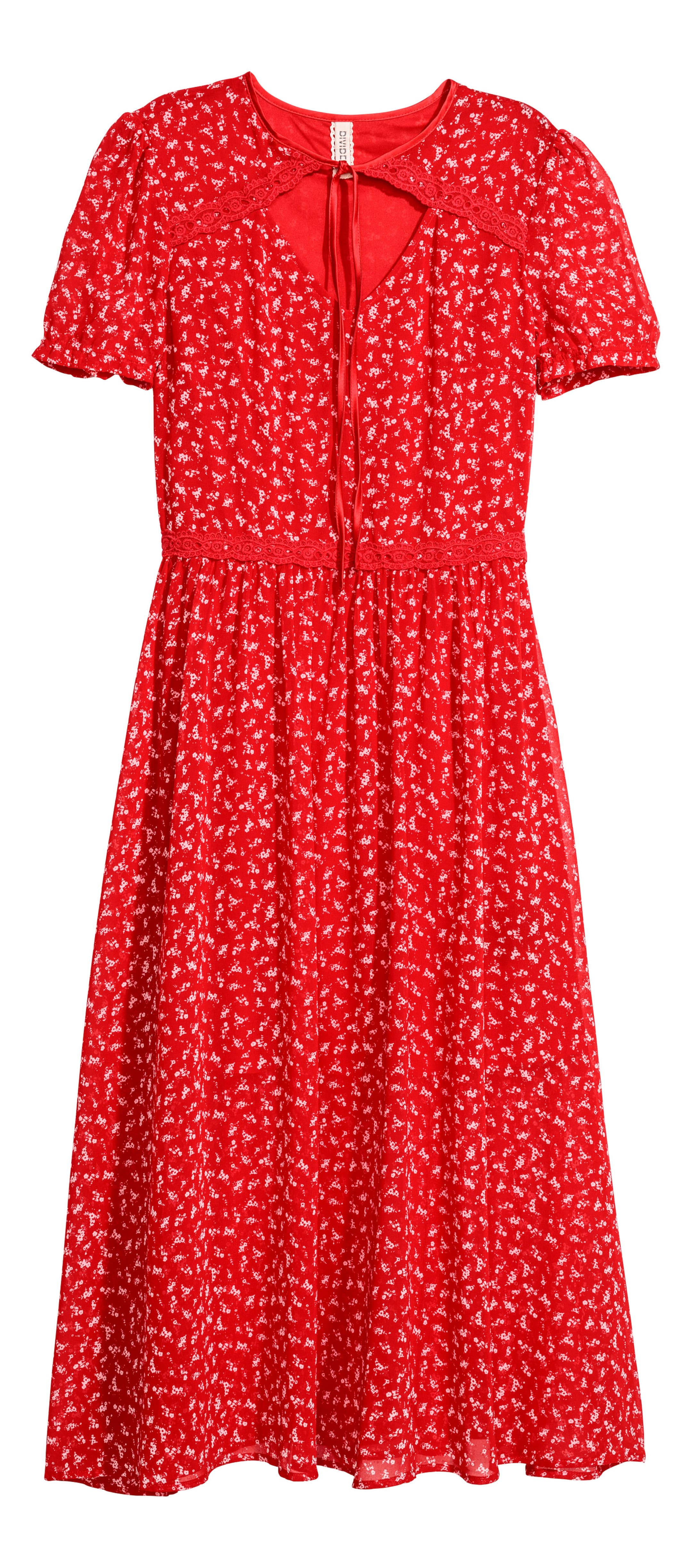 View larger image: Puff-sleeved dress - Red/Floral - Ladies | H&M 1