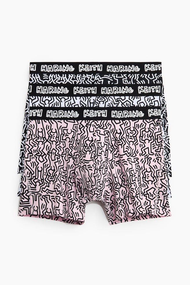 Bavlněné trenýrky s tištěným motivem 3 kusy - Černá/Keith Haring/Světle šedý melír/Snoopy - 1