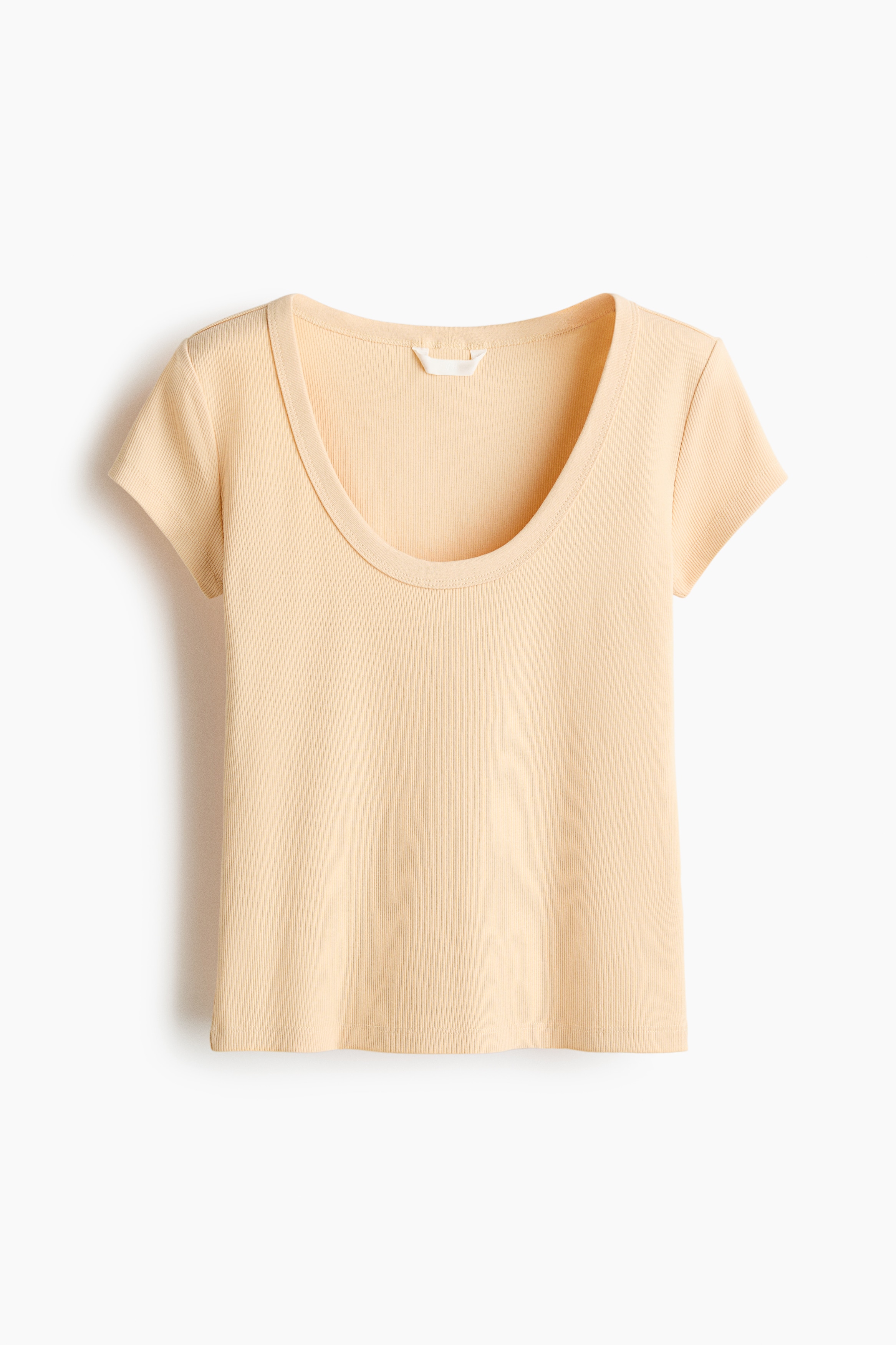 Ribbed scoop-neck T-shirt - Light yellow/Grey marl/Dark brown/White