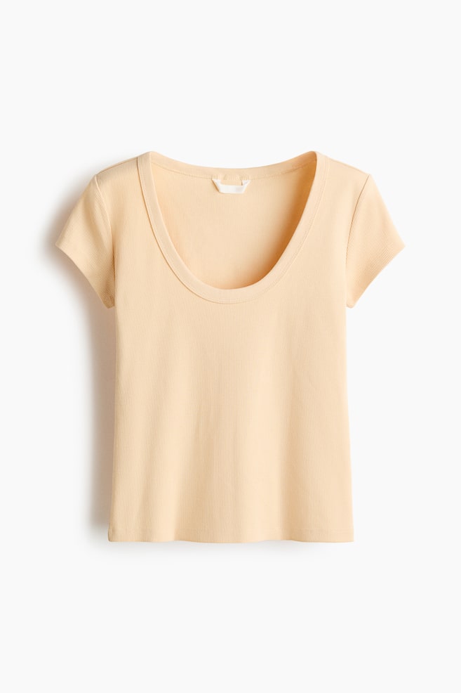 Ribbed Scoop-Neck T-Shirt - Light yellow/Dark brown/White/Gray melange/Light blue - 1