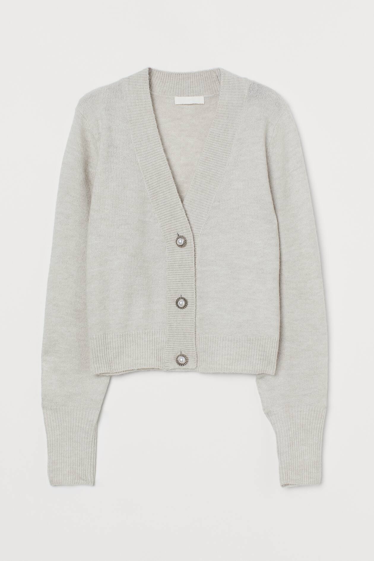 Knit Cardigan - V-neck - Long sleeve - Ice gray - Ladies | H&M US