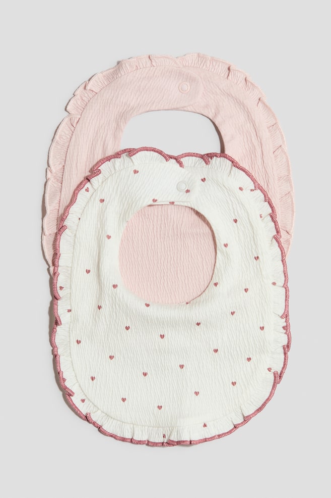 2-Pack Ruffle-Trimmed Jersey Bibs - Powder pink/hearts - 1
