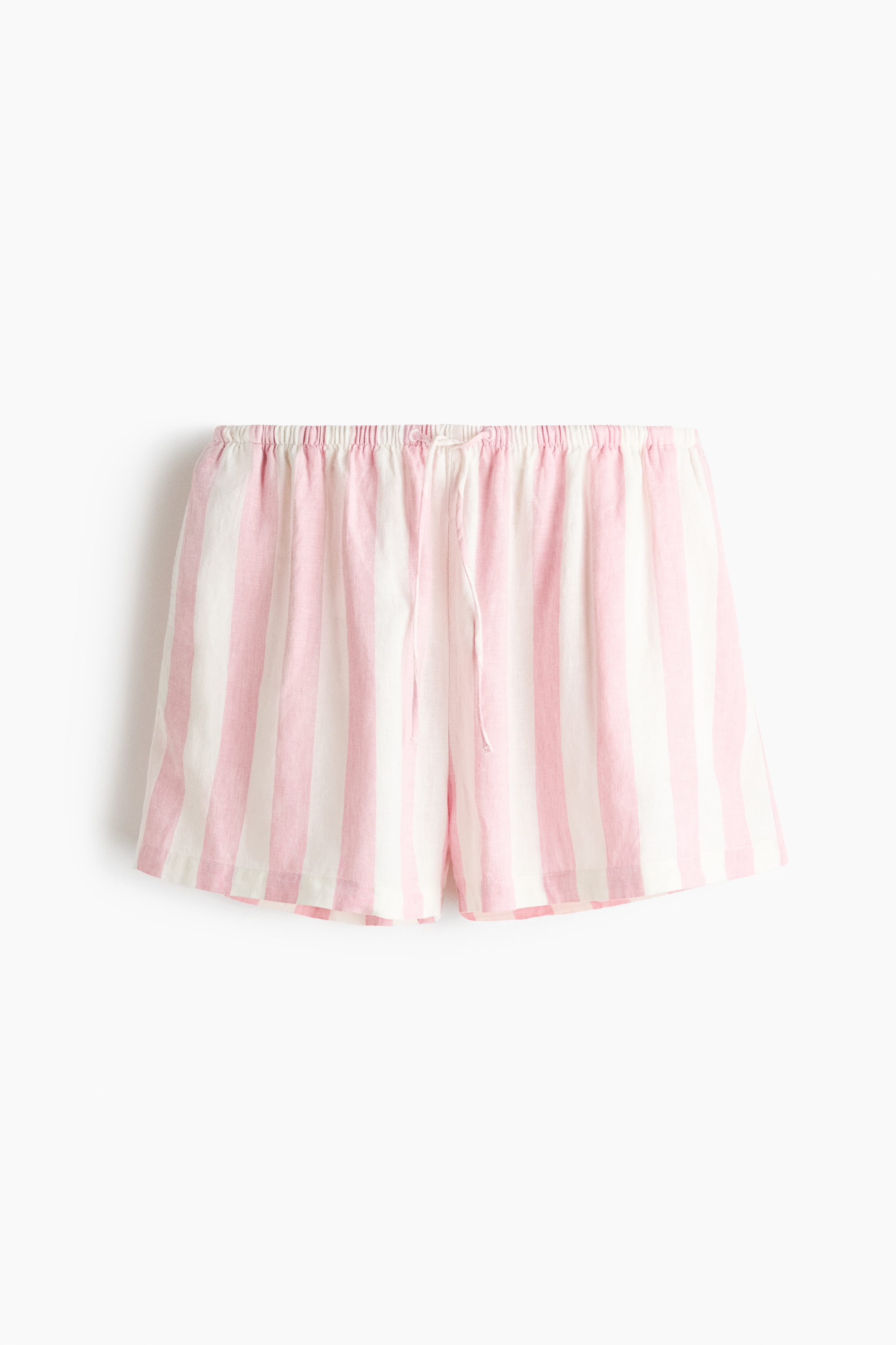 Linen-blend drawstring shorts - Light pink/Striped