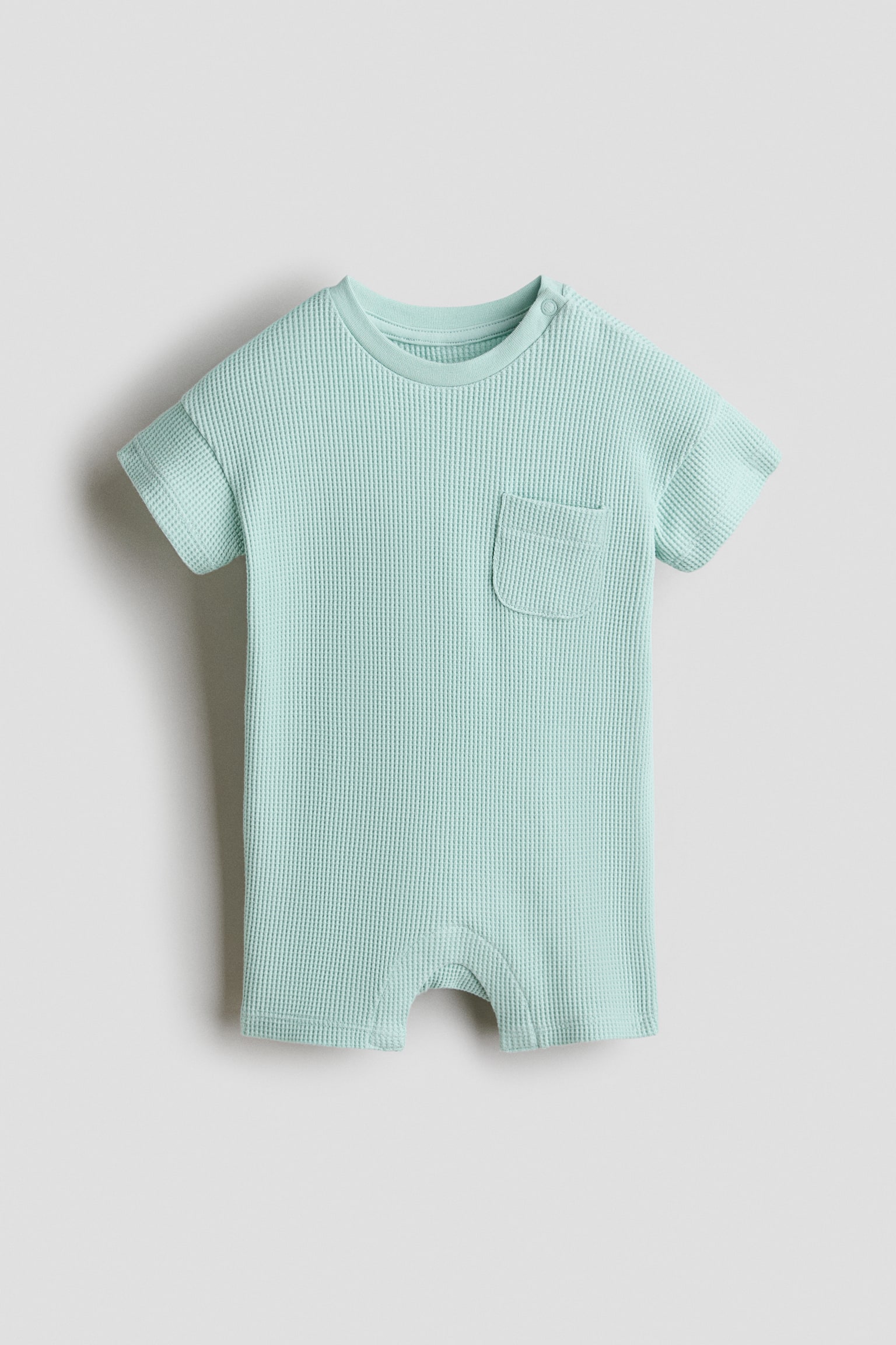 Waffled Cotton Romper Suit - Turquoise/Dark beige