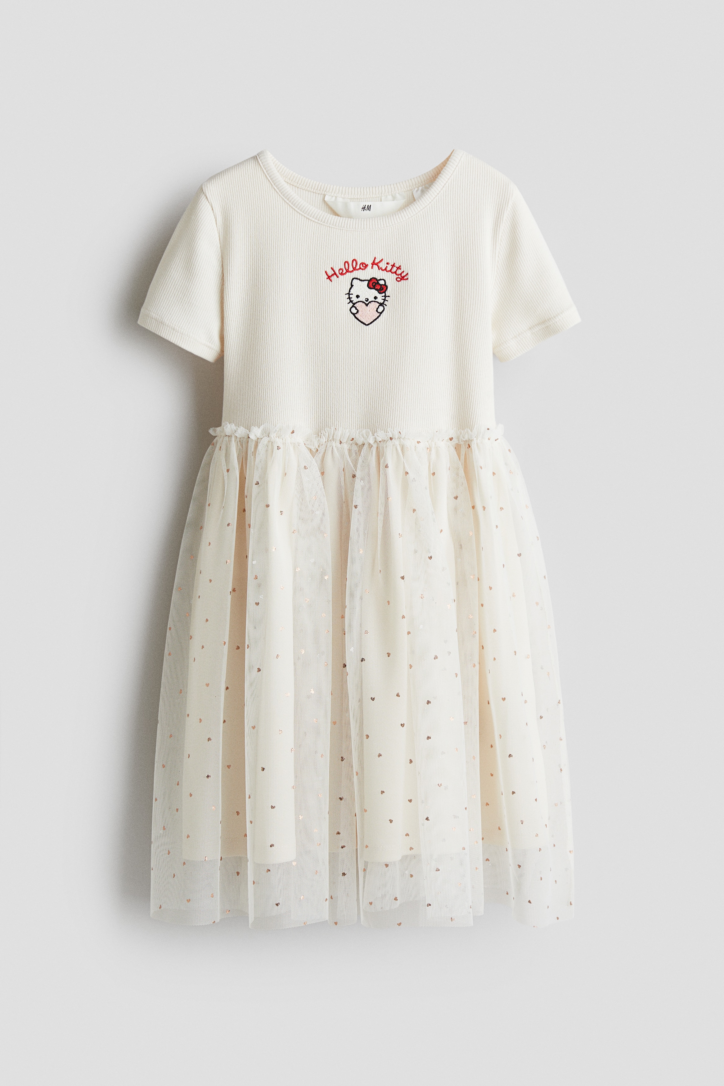 Motif-detail tulle skirt dress - White/Hello Kitty