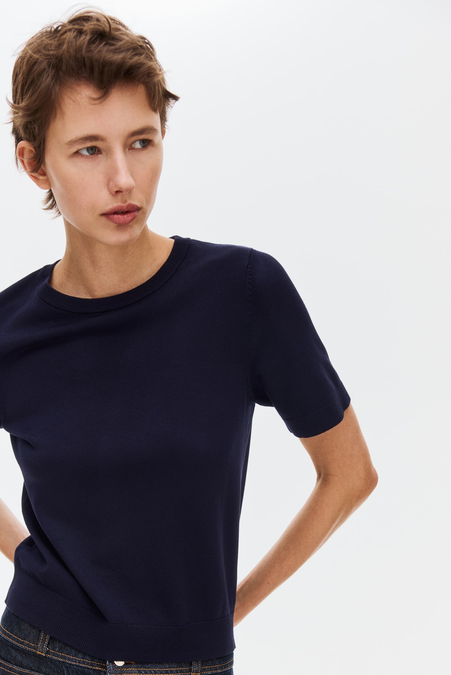 Áo dệt kim mịn - Màu xanh tím than/Màu be xám đốm/Màu vàng lợt/Màu vàng - 1