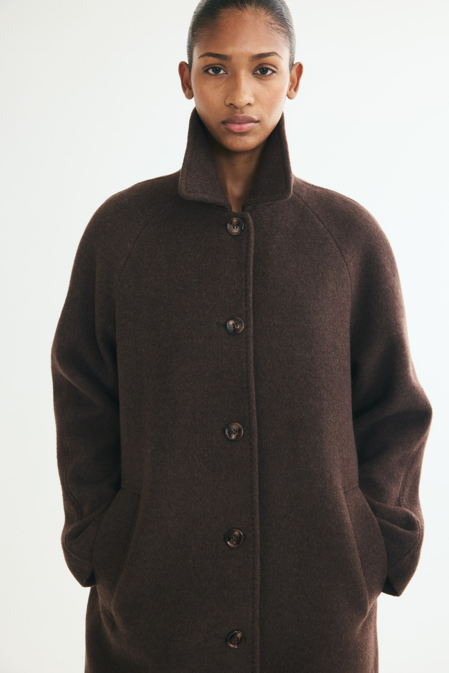 Женское пальто H&M Wool-Blend Car, цвет: Тёмный коричневый — фото 3
