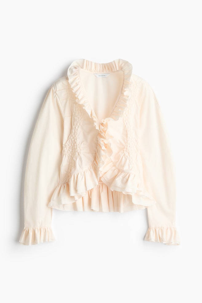 Camicetta in cotone con volant - Crema/Blu navy - 1
