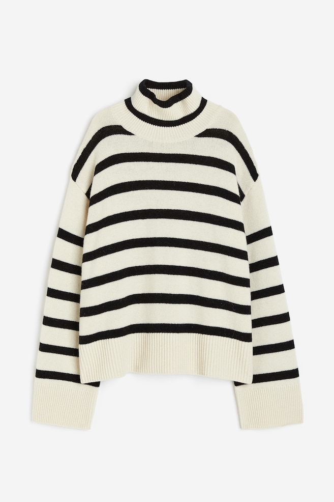 Cashmere-blend turtleneck jumper - Cream/Striped - 2