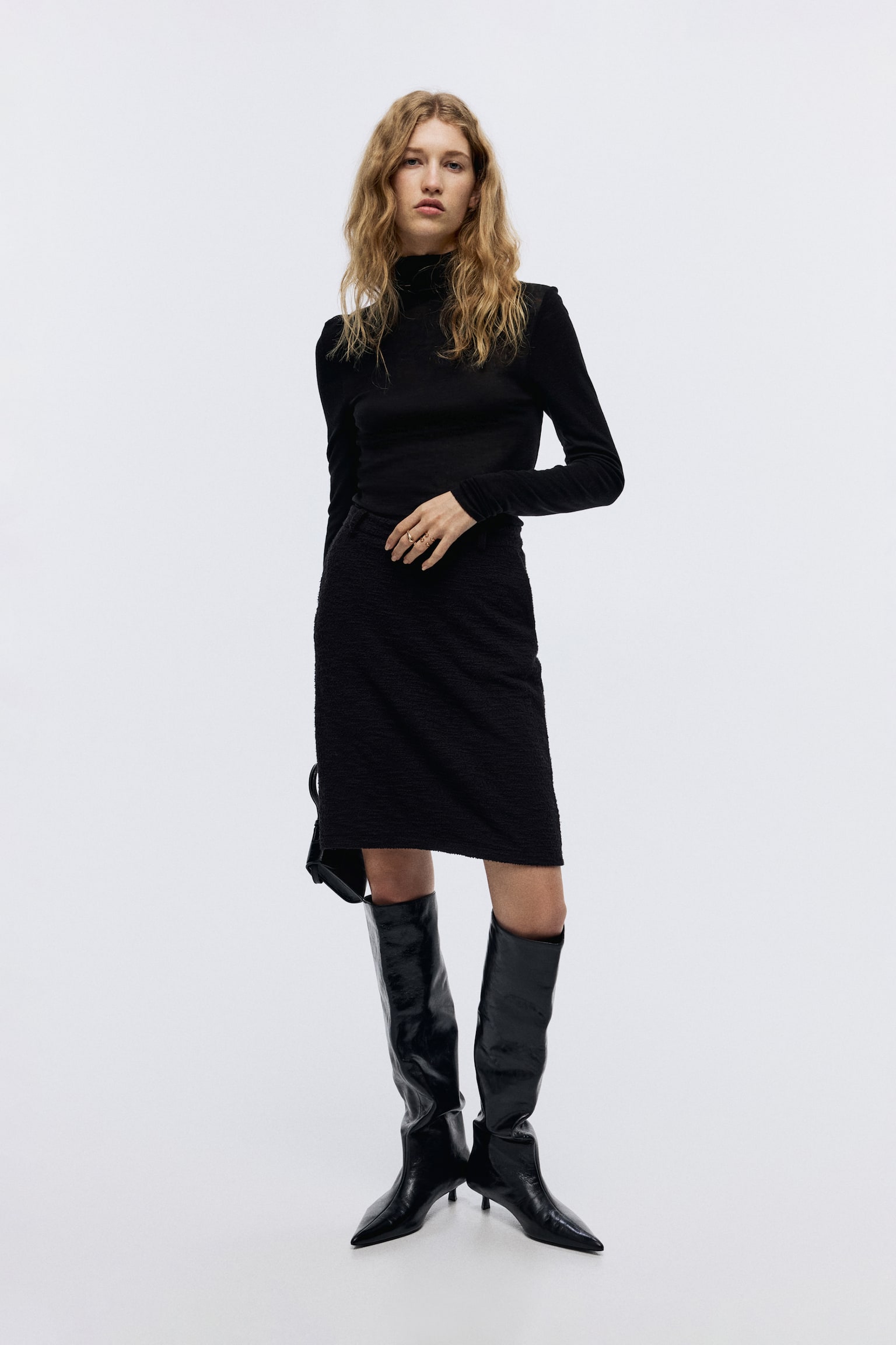 Jersey pencil skirt - Black/Grey marl/Striped - 4