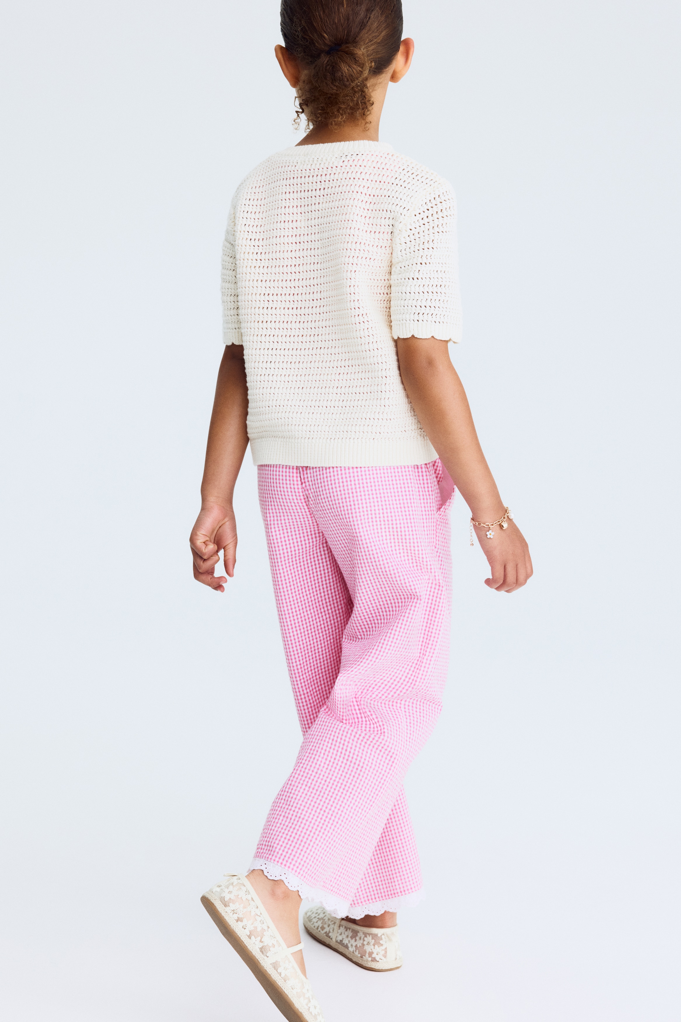 Light blue/striped Lace-trimmed seersucker trousers for kids | H&M US