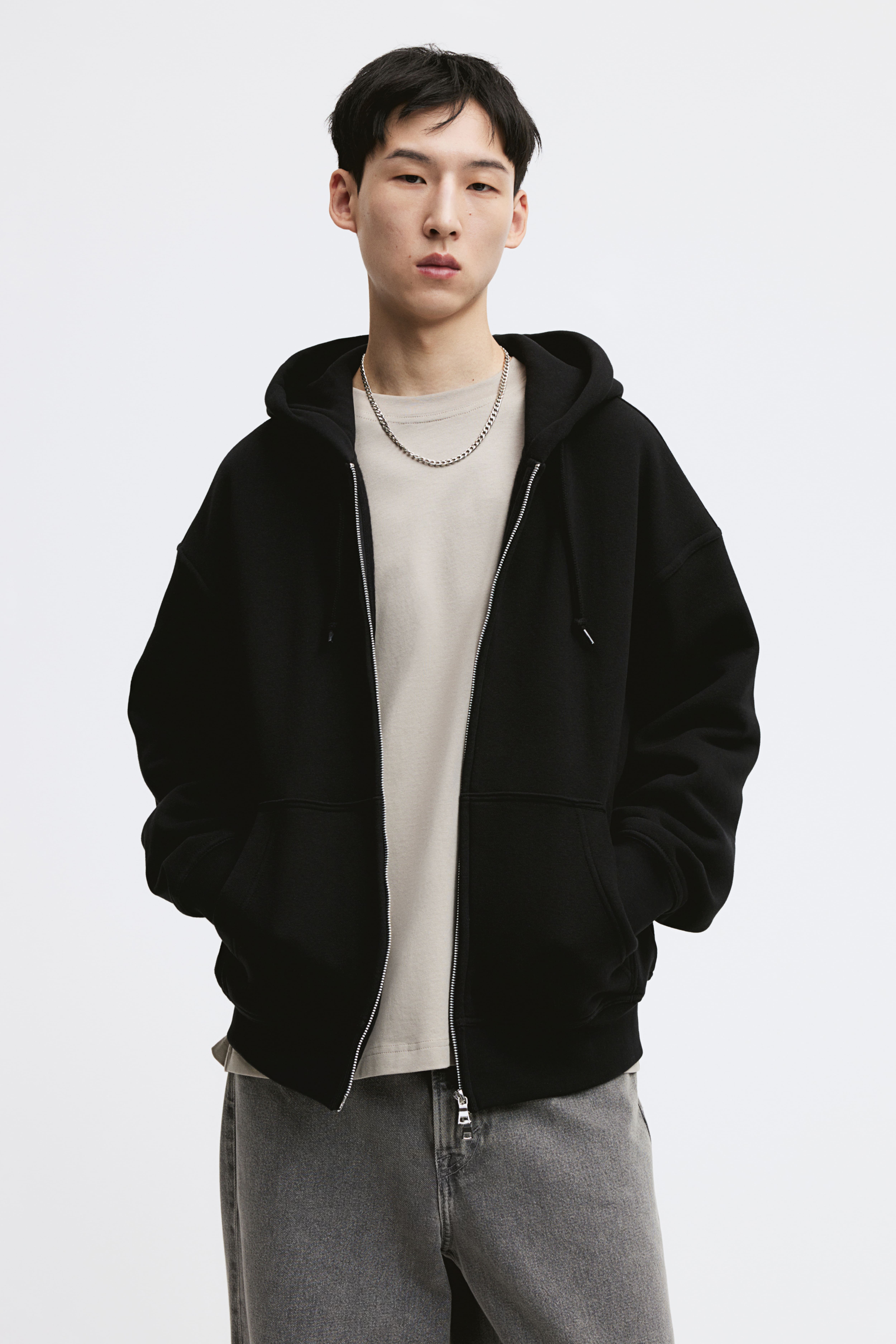 H and m black zip up hoodie hotsell