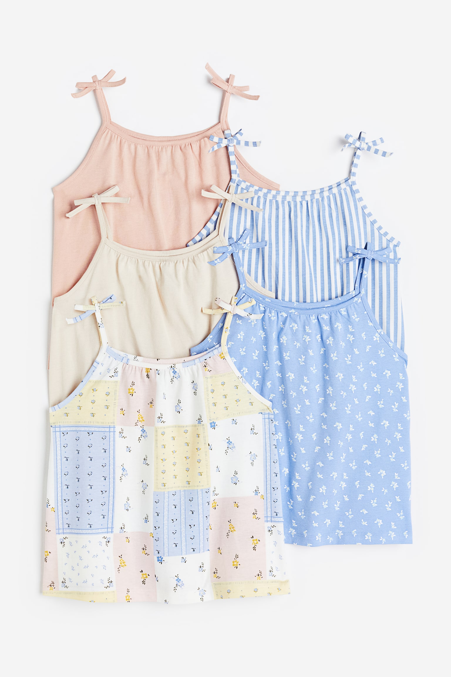 5-pack cotton jersey vest tops - Light blue/Patterned/Light pink/Seashells/Orange/Fruit/Dark blue/Small flowers - 1