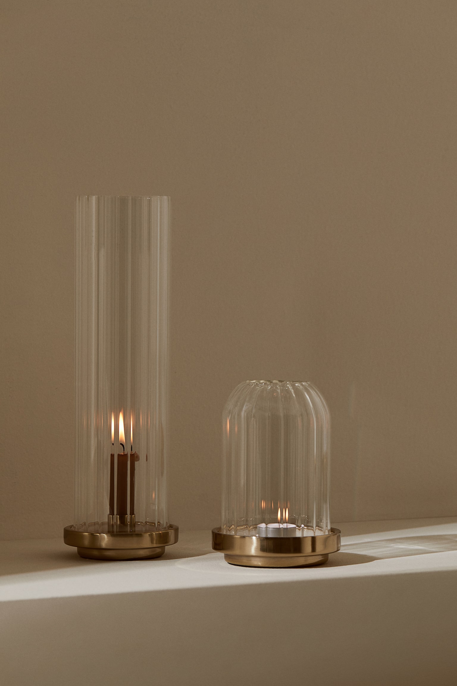 Candle lantern in clear fluted glass - Gold-coloured - 2