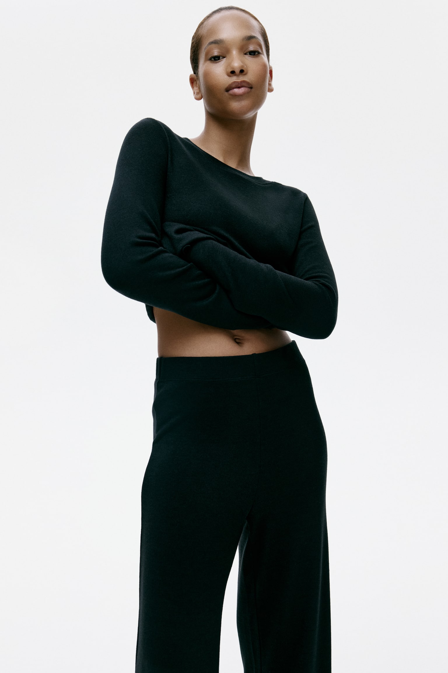 Піжама із трикотажу з чесаною текстурою - Чорний/Коричнево-сірий меланж/Білий/Бежевий меланж/Пудрово-рожевий - 4