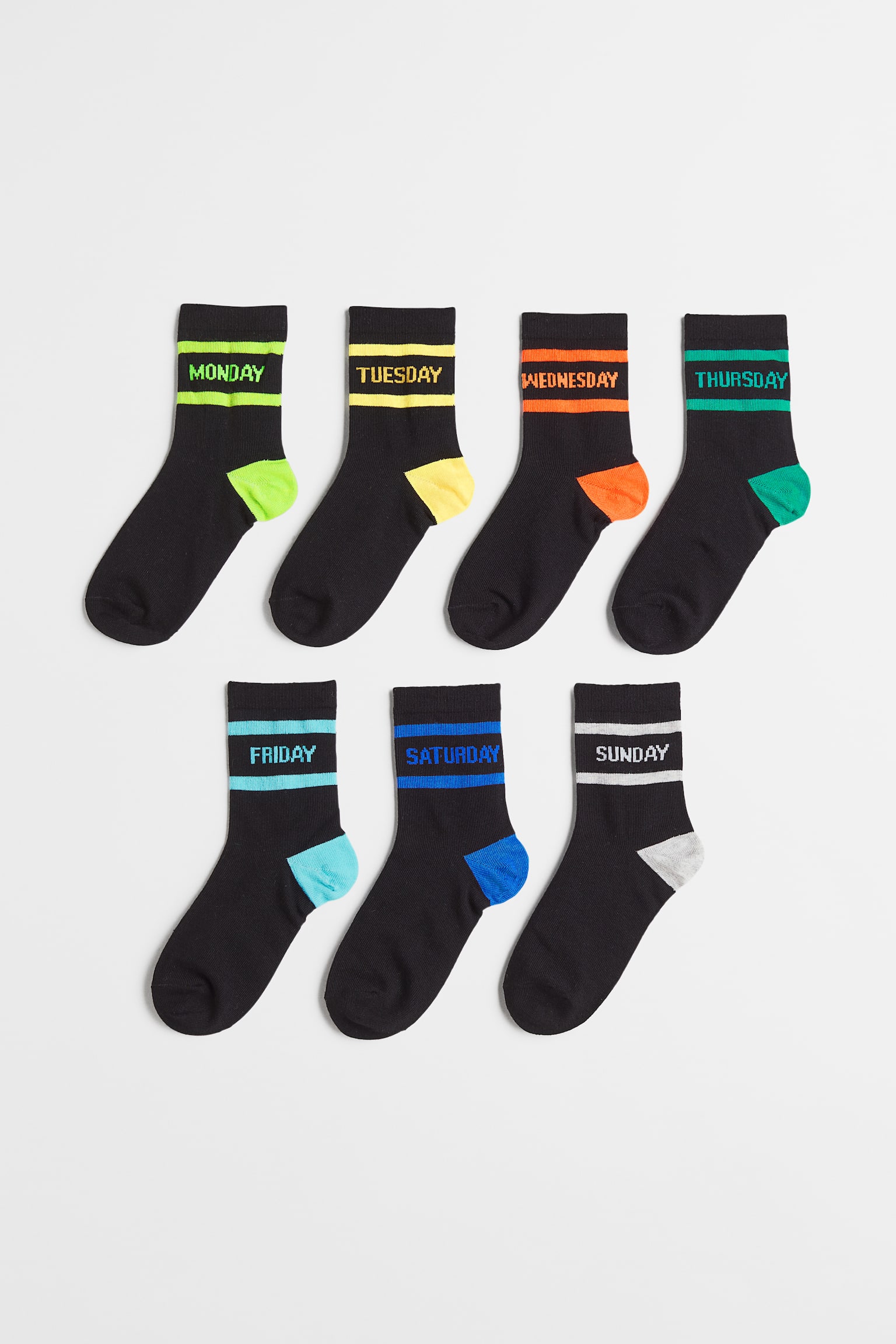 7-pack Socks - Black/Days of the week/Light khaki green/Weekdays/Dark green/Cars/Light grey/Weekdays/Light yellow/Dinosaurs/Black/Symbols/Dark blue/Dinosaurs - 1