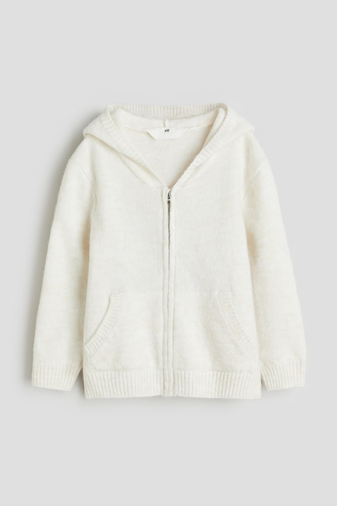 Knitted zip-through hoodie - White/Peach pink marl - 1