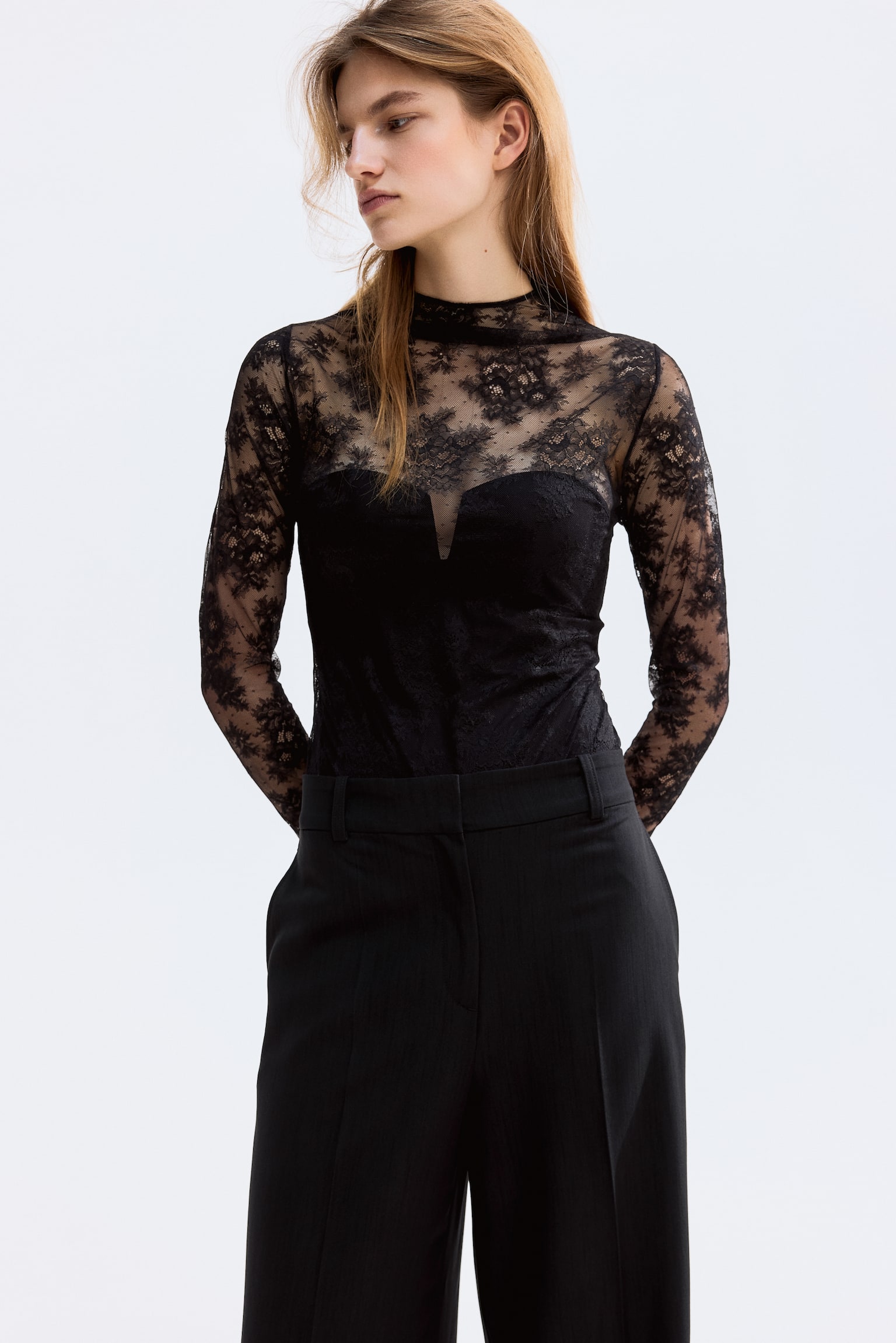 Wide tailored trousers - Black/Dark brown/Cream/Light pink - 4