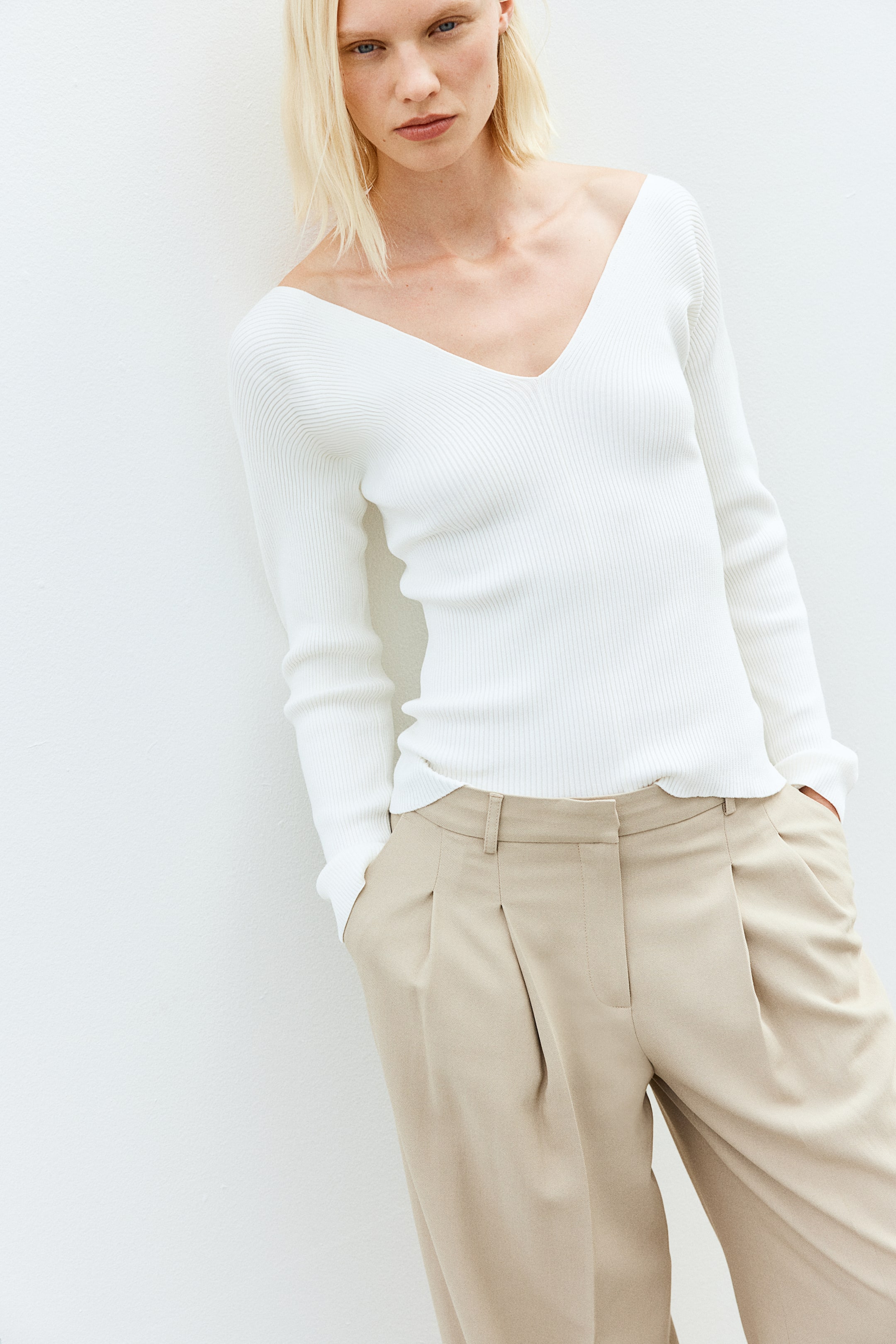 Rib-Knit V-neck Top