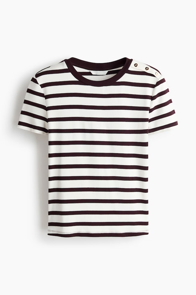 Camiseta de viscosa con botones decorativos - Blanco/Rayas/Azul marino/Rayas/Azul marino - 1