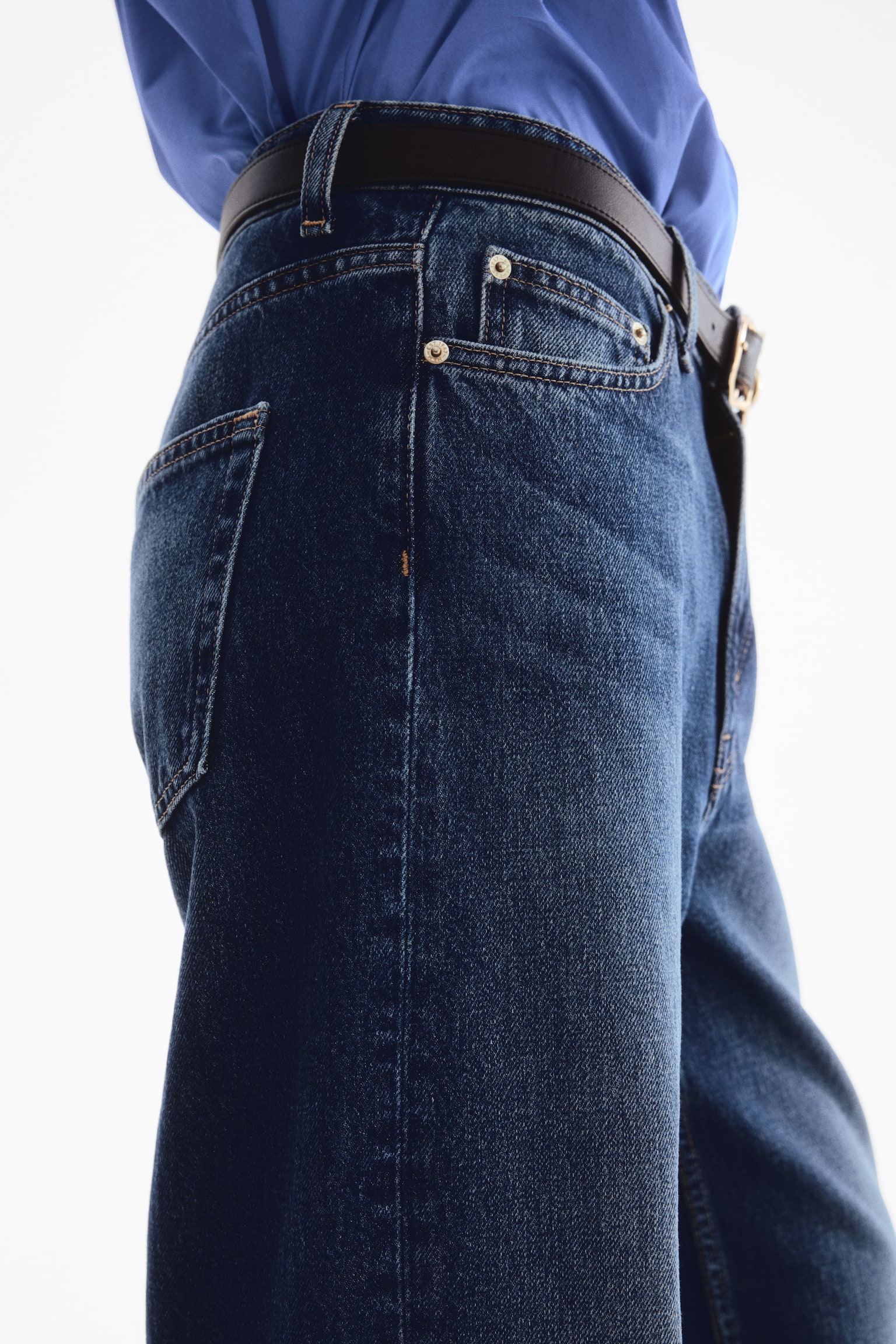 Barrel High Waist Jeans - Ciemnoniebieski denim/Niebieski denim - 4