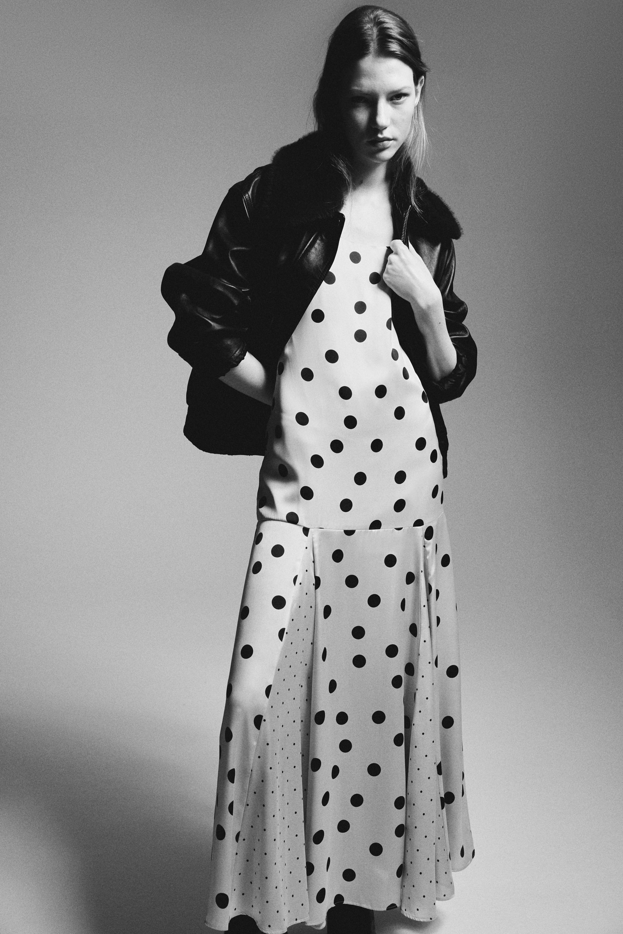 View larger image: Flared-skirt satin dress - Light beige/Spotted - Ladies | H&M 1