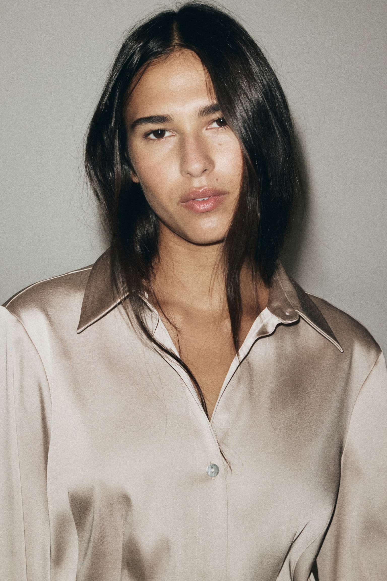 Fitted twill shirt - Beige/Black - 1