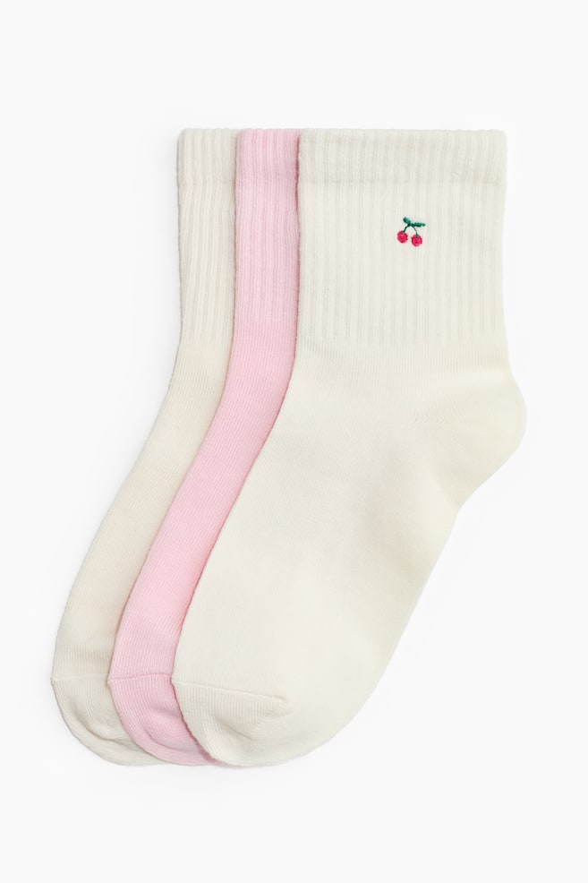 Set de 3 perechi de șosete - Alb/roz/Amore/Crem/fructe/Crem/gri-melanj - 1