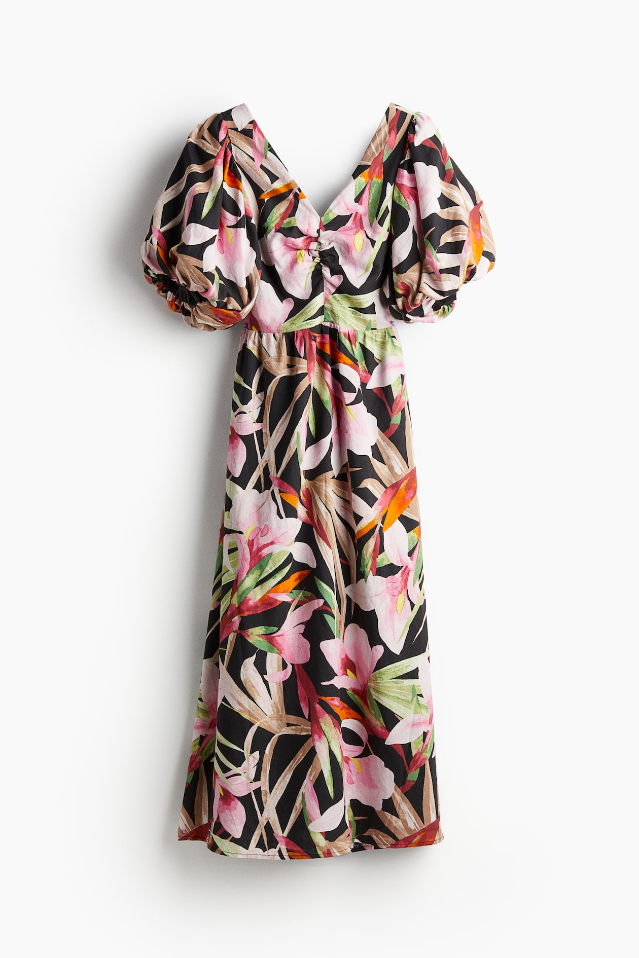 Women's Black/Floral Linen-blend dress | H&M GB